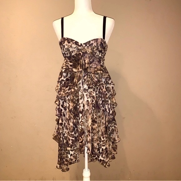 H&M  High low Animal Print Ruffle Midi Dress Size 6 - Picture 1 of 15